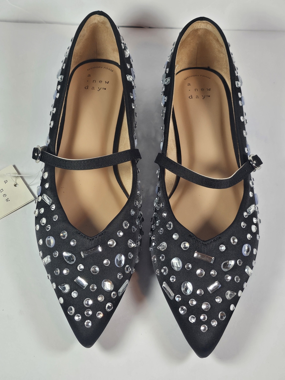 a new day Black Jeweled Mary Jane Pointed Flats